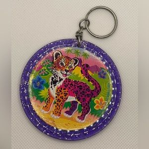 Lisa Frank Vintage Keychain Mirror Hunter Purple Glitter Leopard Flower 90s 90’s